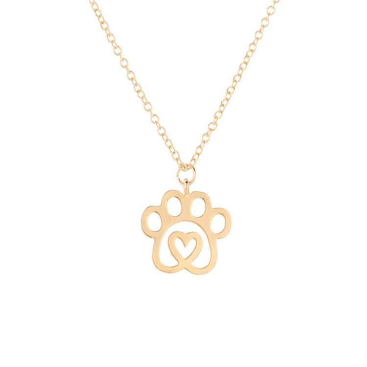 Popular Jewelry Pet Paw Dog Paw Animal Footprint Heart Pendant Necklace Clavicle Chain