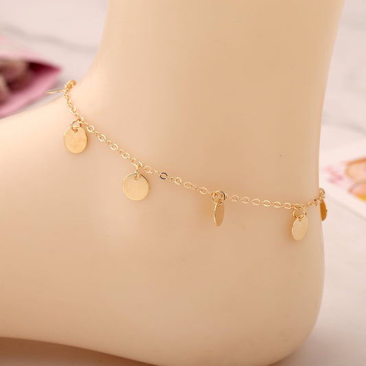 Jewelry disc sequin pendant beach women's foot decoration women's single layer simple alloy anklet