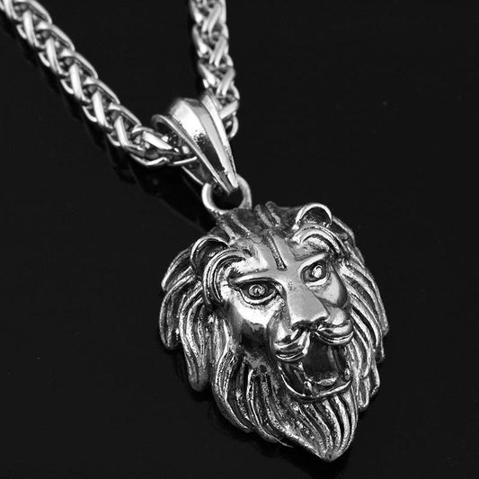 Grid jewelry retro lion head hip hop luminous necklace men domineering hiphop animal pendant