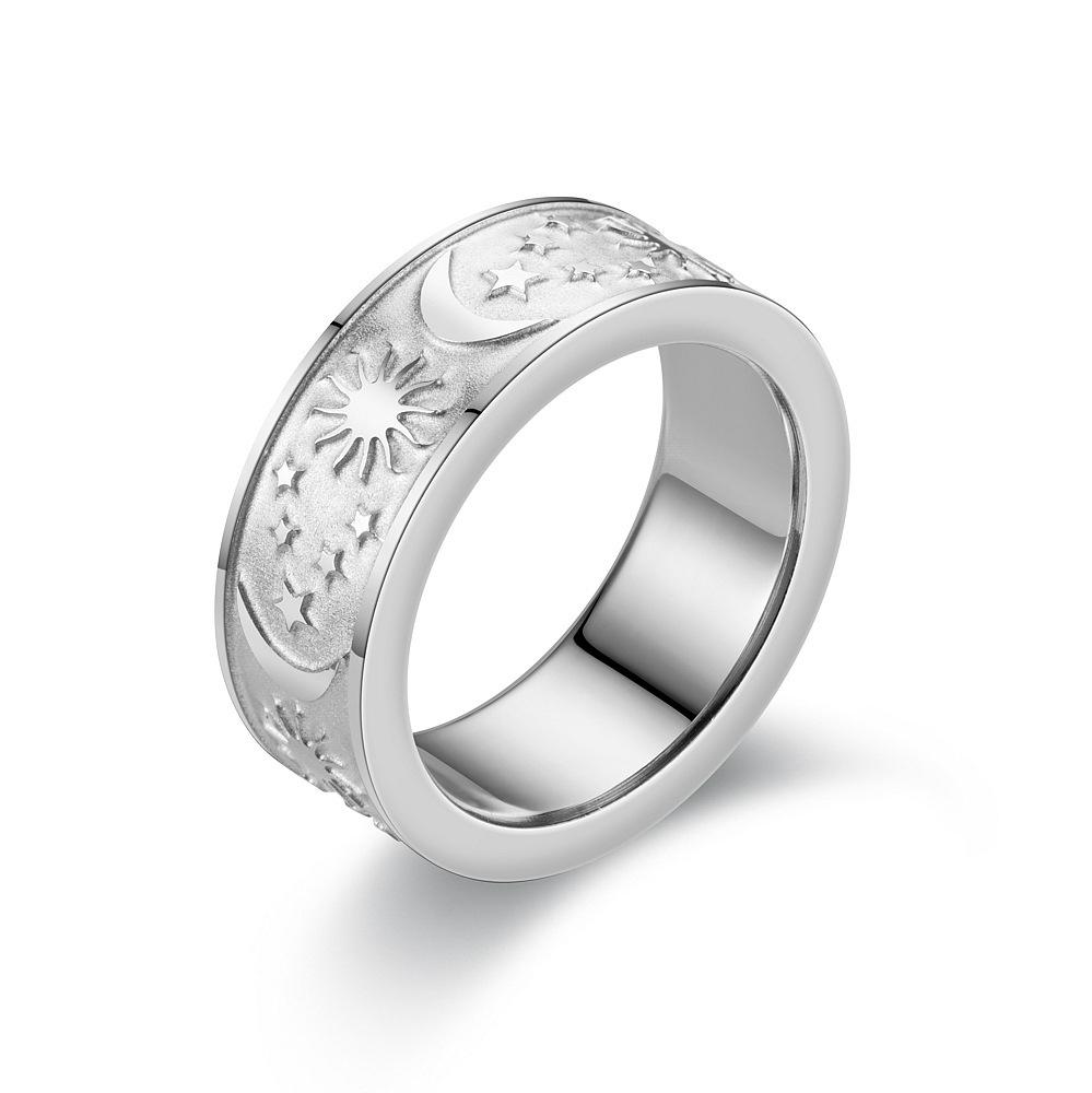 Fashionable sun, moon and stars titanium steel couple ring personality men's stainless steel ring