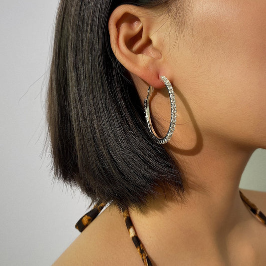 Jewelry simple and versatile geometric round earrings exaggerated diamond big circle earrings earrings women