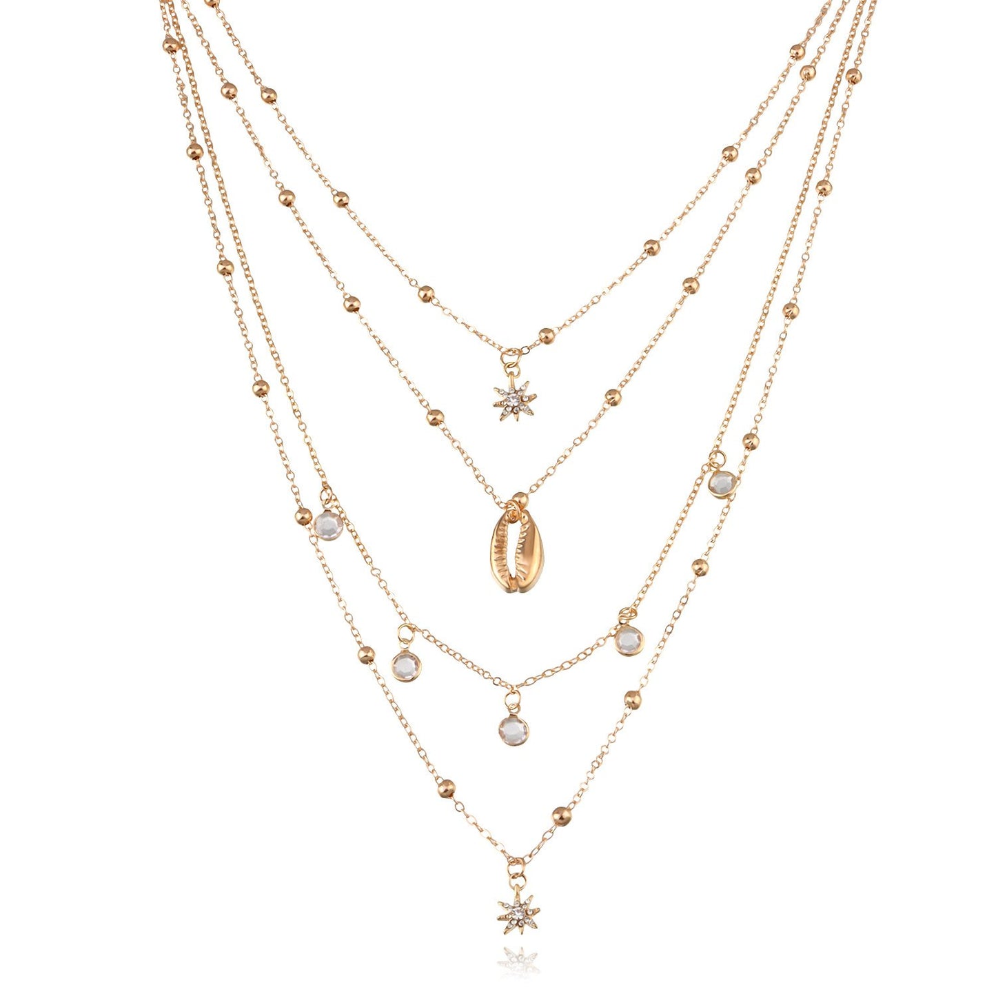 Jewelry Ladies Full Diamond Hexagram Pendant Necklace Multilayer Hip Hop Retro Rhinestone Shell Jewelry