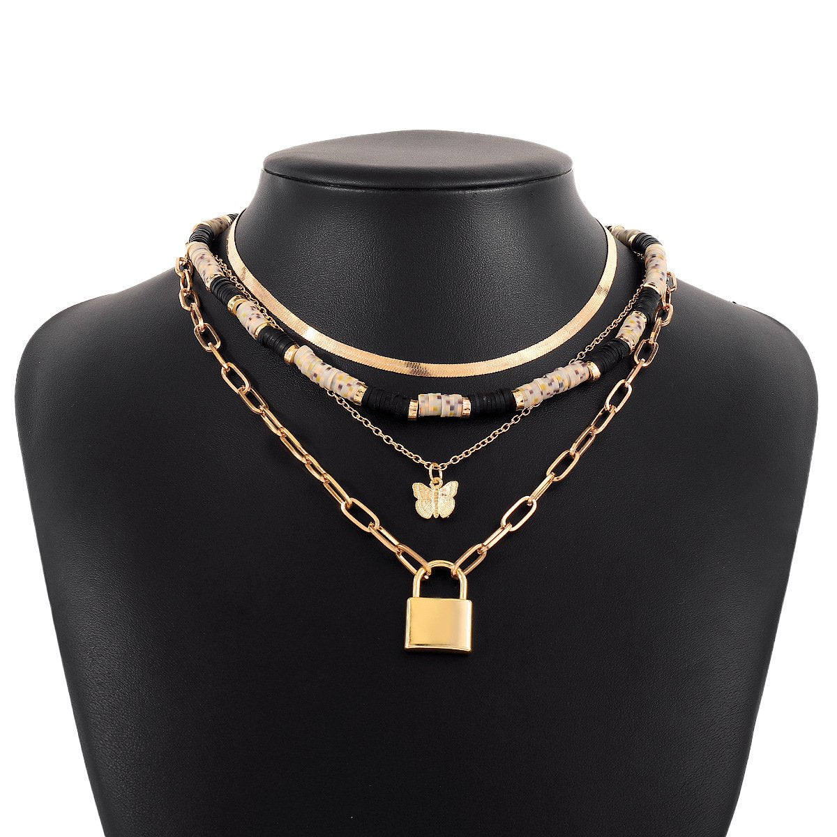 1652 Bohemian Ethnic Geometric Fashion Necklace Soft Pottery Lock Butterfly Necklace Exaggerated Punk Necklace