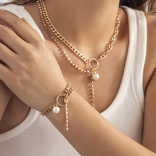 Jewelry Temperament Sweet Cool Cross Necklace Stitching Imitation Pearl Claw Chain Tassel Clavicle Necklace Female