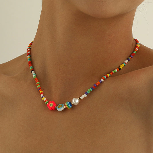 Jewelry color soft pottery smiling face glazed pearl necklace female simple geometric fashion trendy money jewelry