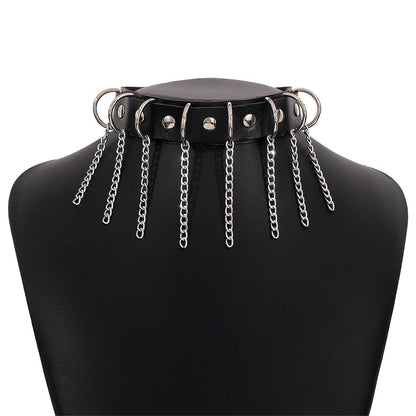 1526 Personality Chain Tassel Choker Sexy Punk Night Exaggerated Necklace Gothic Leather Collar