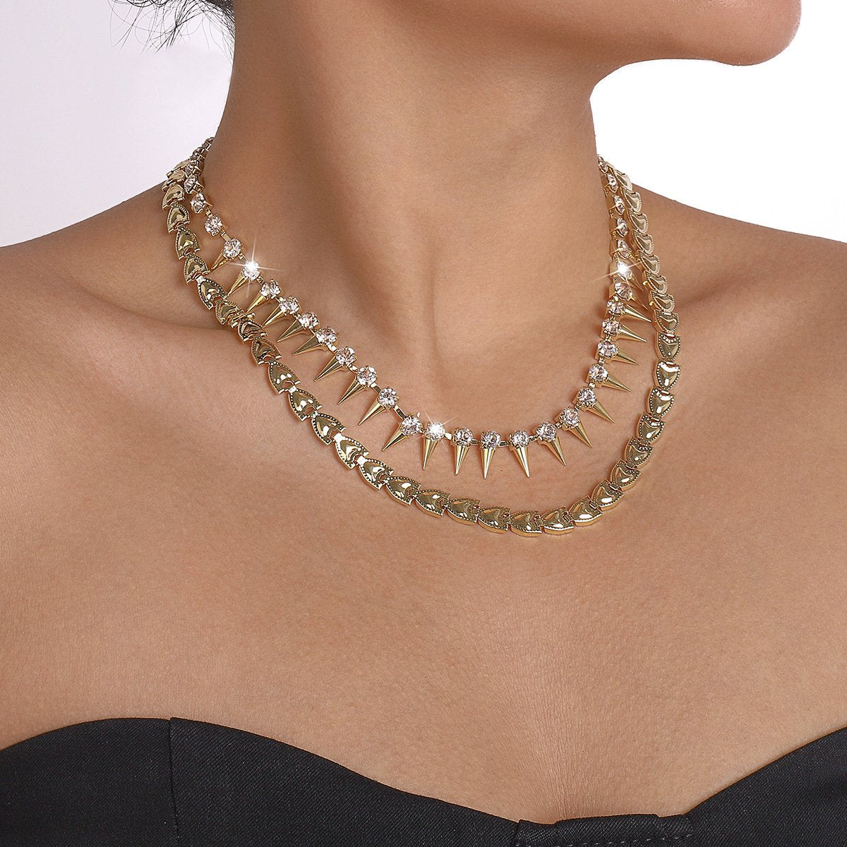 N131 Jewelry Personality Claw Chain Rivet Stacked Necklace Cold Temperament Rhinestone Necklace Female