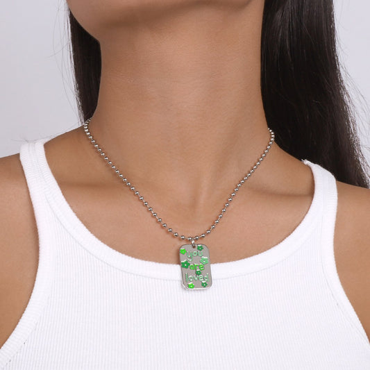 1767 Minority Fashion Sweater Necklace Ball Chain Drop Oil Alphabet Personality Necklace Simple Square Necklace