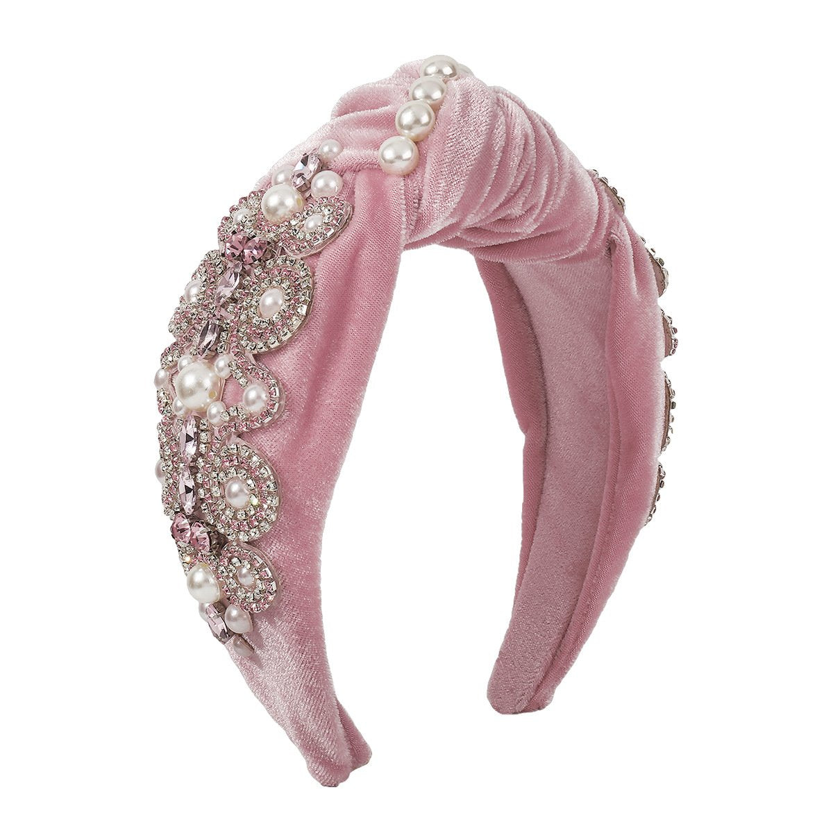 F4644 Sweet retro pearl headband women's velvet claw chain colorful diamond shining knotted wide-brimmed solid color headband