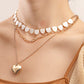 Jewelry ins multi-layer imitation white mother-of-pearl love pendant necklace female exaggerated big peach heart necklace