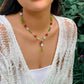 Jewelry fashion ins mix and match mushroom leaf color necklace female simple imitation pearl glass necklace