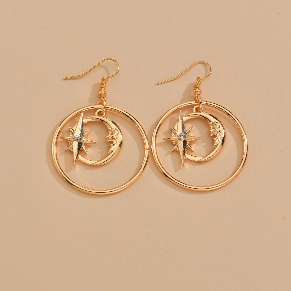 Vintage Alloy Star Moon Earrings Fashion Round Earrings Women Accessories