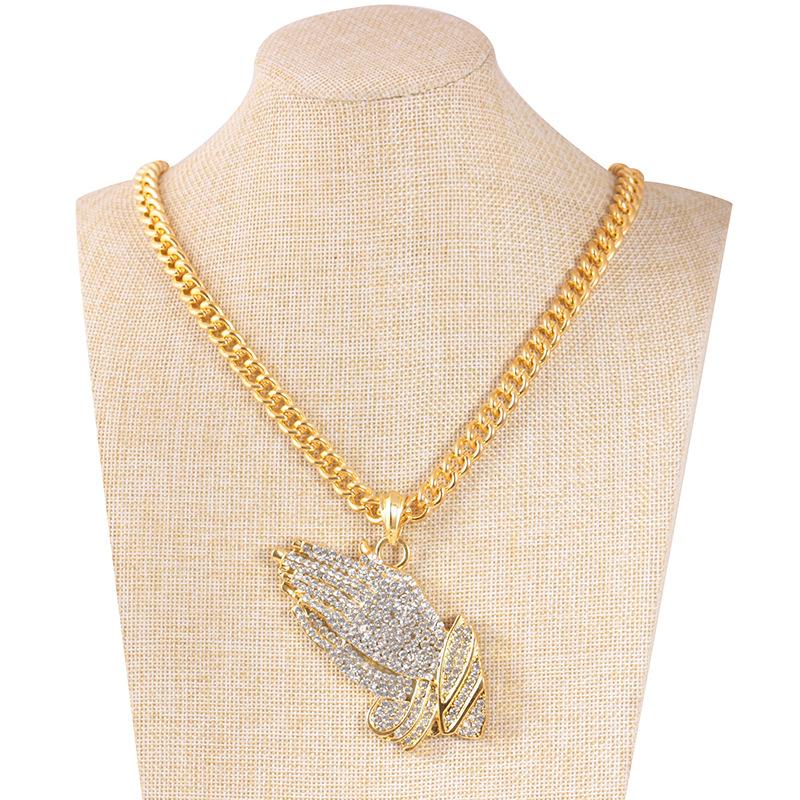 Hip-hop Hiphop prayer palm studded diamond necklace tide brand hip-hop jewelry