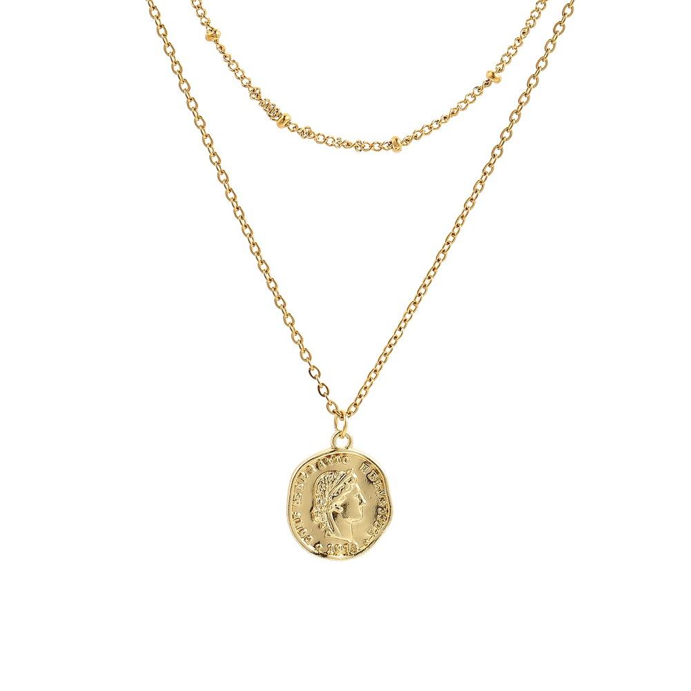 ins titanium steel jewelry portrait letter lettering coin pendant double layer stainless steel plated real gold necklace
