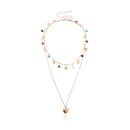 Jewelry fashion simple multi-layer drip glaze love metal piece necklace personality colorful temperament pendant