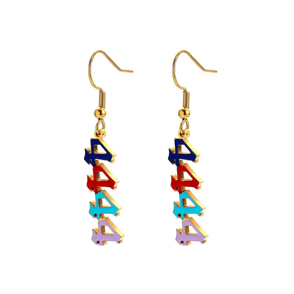 Personality, fashion, light luxury, niche, high-end design, stainless steel golden angel number 4444 color earrings