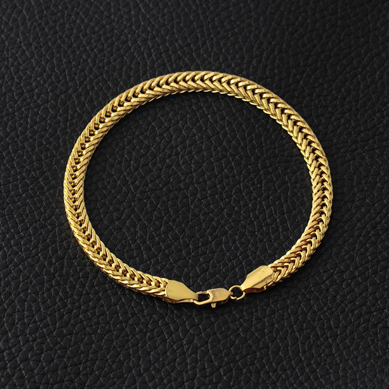 Jewelry Plated 18K Gold Men's Hip Hop Bracelet Twist Chain Wheat Ear Chain Copper Bracelet