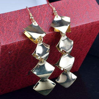 Long Rhombus Metal Sequin Earrings Fashion Shiny Disc Earrings