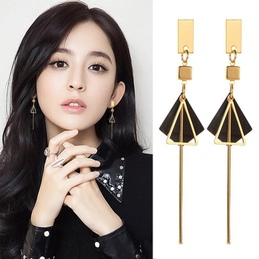 Fashion Net Red Tassel Earrings Acetate Plate Geometric Stud Earrings Cold Long Triangular Earrings