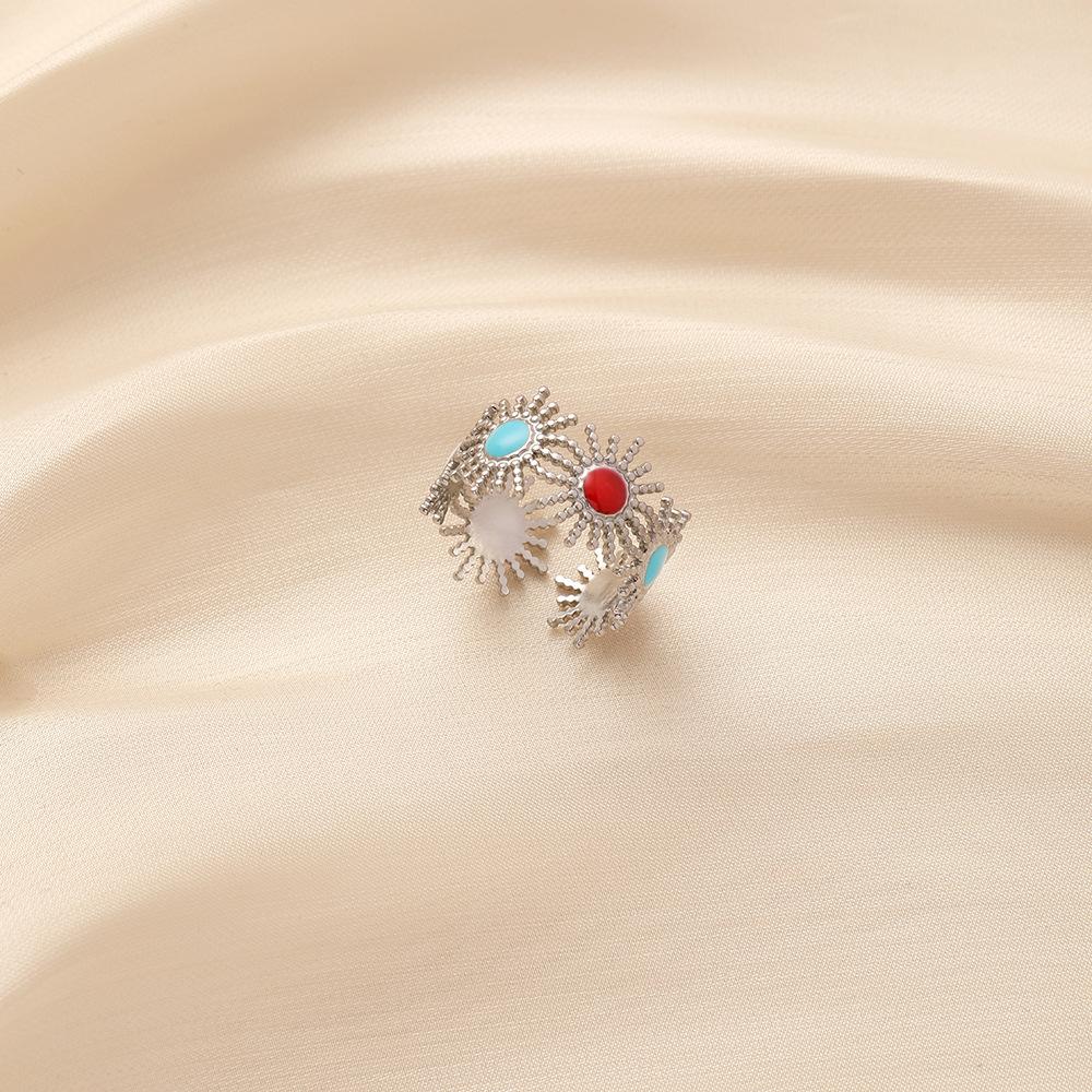 Fashion Simple Exaggerated Ladies Stainless Steel Creative Opening Adjustable Color Sun Drip Oil Ring