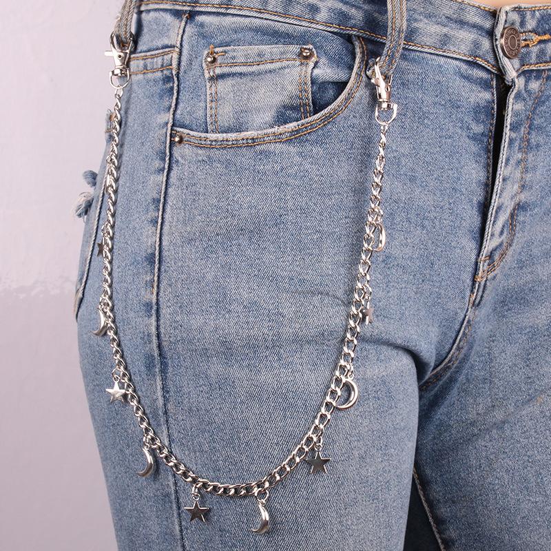 Trendy personality moon star tassel pendant waist chain simple hip-hop punk pants chain