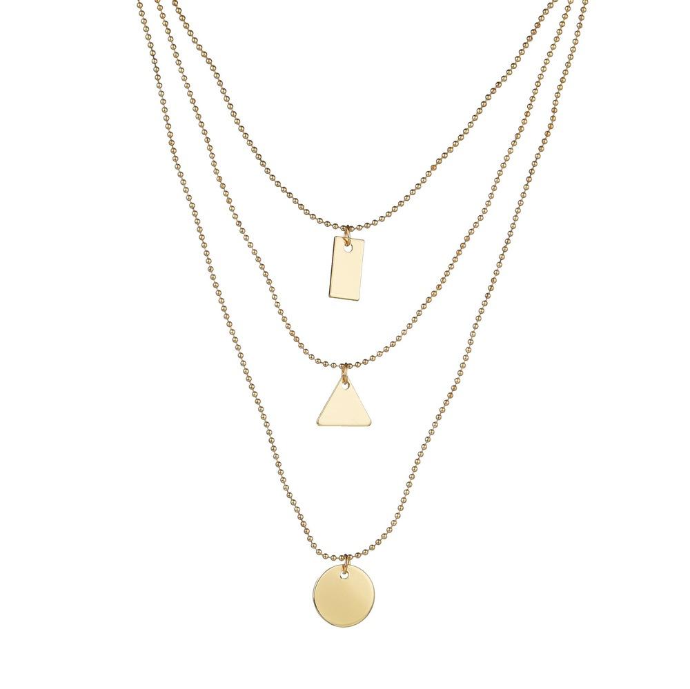 Geometric Iron Sheet Square Triangle Round Iron Sheet Pendant Necklace Fashion Multilayer Necklace Accessories