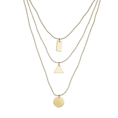 Geometric Iron Sheet Square Triangle Round Iron Sheet Pendant Necklace Fashion Multilayer Necklace Accessories