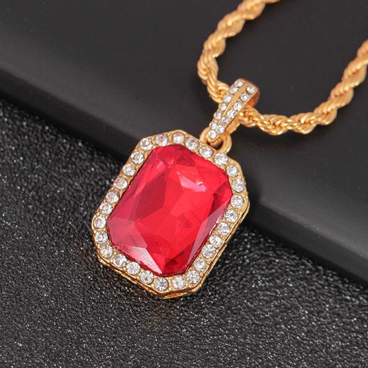 Fashion Simple Square Opal Diamond Necklace Twist Chain Clavicle Chain Pendant Jewelry