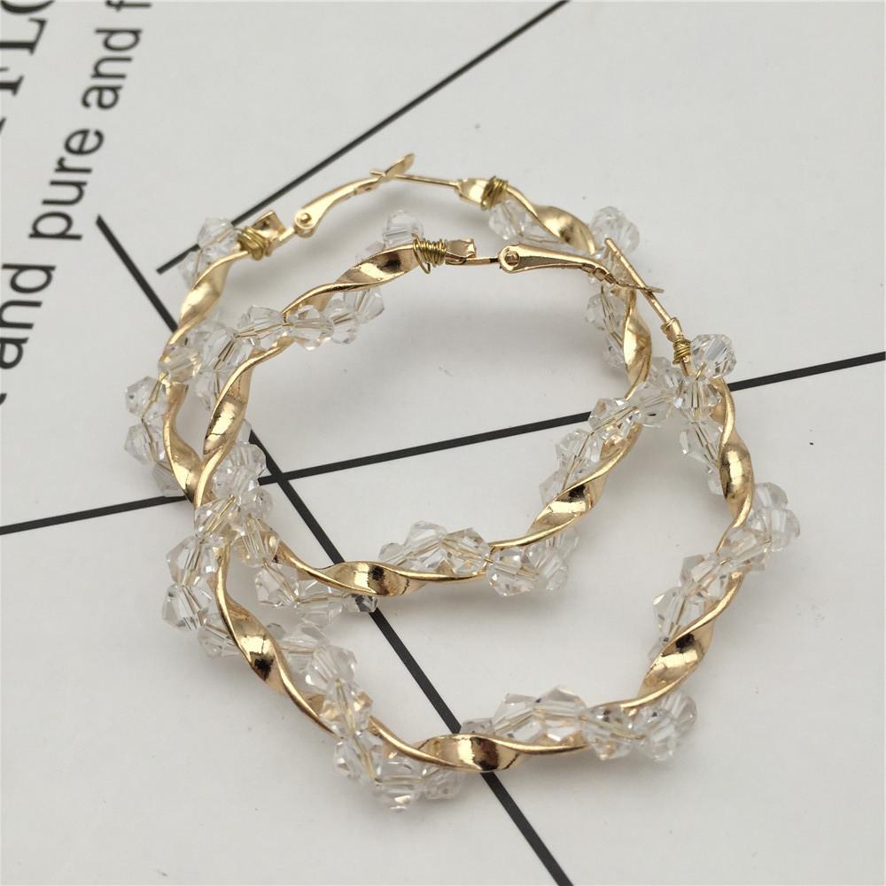 Geometric crystal earrings colorful crystal hand-woven winding earrings exaggerated round earrings 4 colors