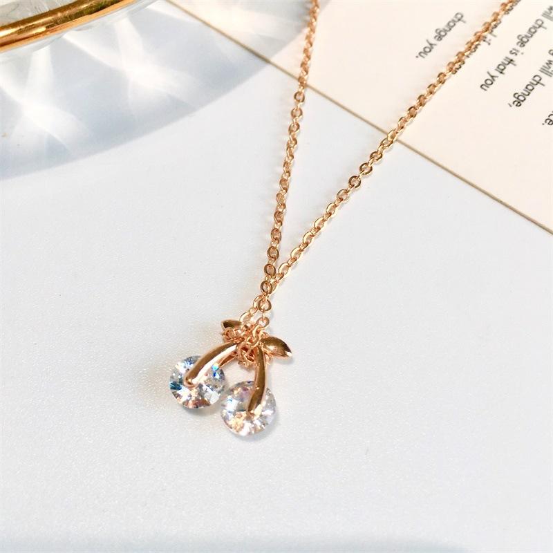 Ins sweet zircon cherry necklace fashion small fresh pendant clavicle chain short sweater chain