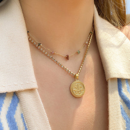 Jewelry Retro Claw Chain Pendant Necklace Ethnic Irregular Gravel Double-layer Chinese Character Necklace Female
