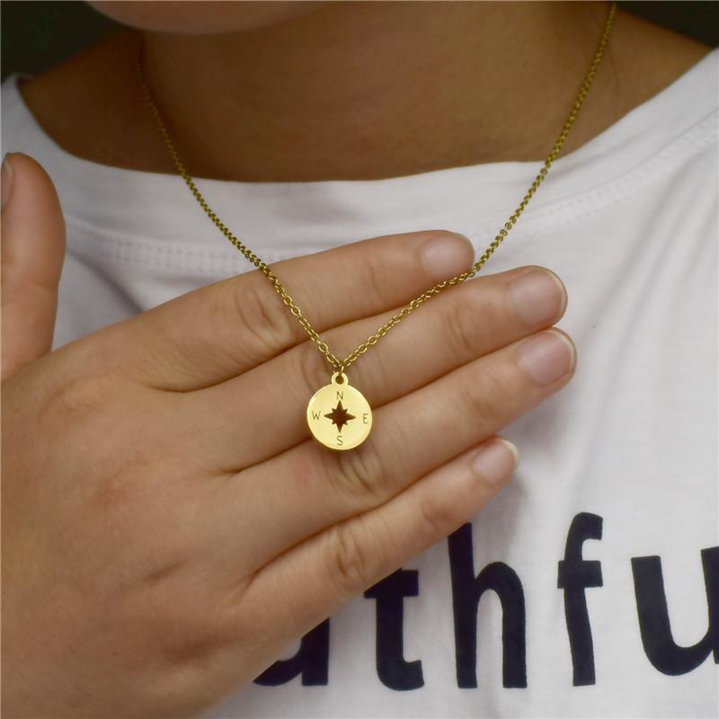 Hot titanium steel vacuum plating 18K gold ins simple hollow compass necklace female clavicle chain