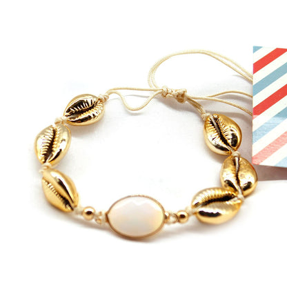 Accessories Handwoven Knotted Jewelry Women's Alloy Shell Gem Jewelry Bracelet