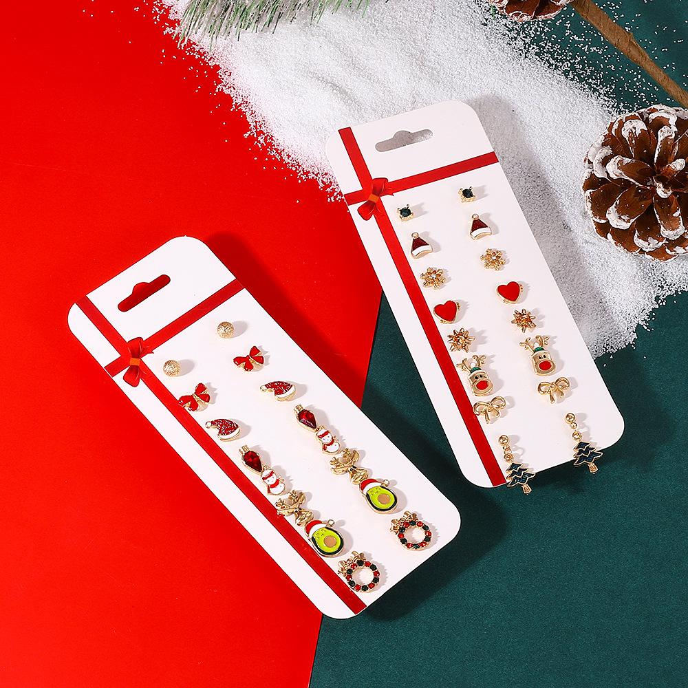 Christmas earring combination set fashion cartoon elk cane Christmas tree earrings card earrings