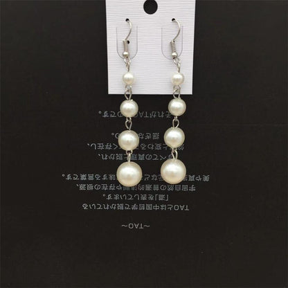 All-match sweet and fresh tassel long imitation pearl earrings stall jewelry