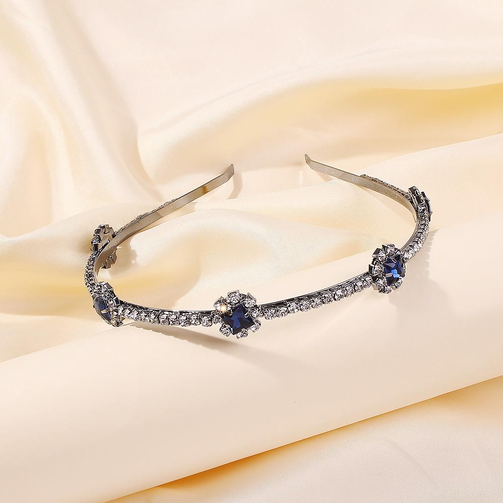 F219 trendy retro blue diamond headband personalized all-match bridal hair accessories for women