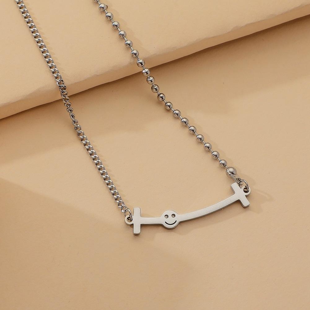 Cold and simple word smiley expression titanium steel pendant stainless steel choker clavicle chain necklace