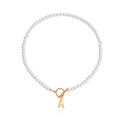Explosive simple imitation pearl chain letter A pendant necklace female choker pearl necklace