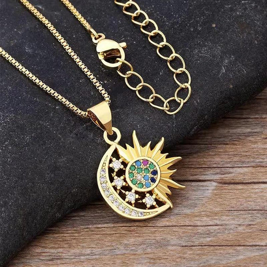 Jewelry Sun Moon Star Pendant Necklace Female Summer Bohemia Retro Clavicle Chain Jewelry
