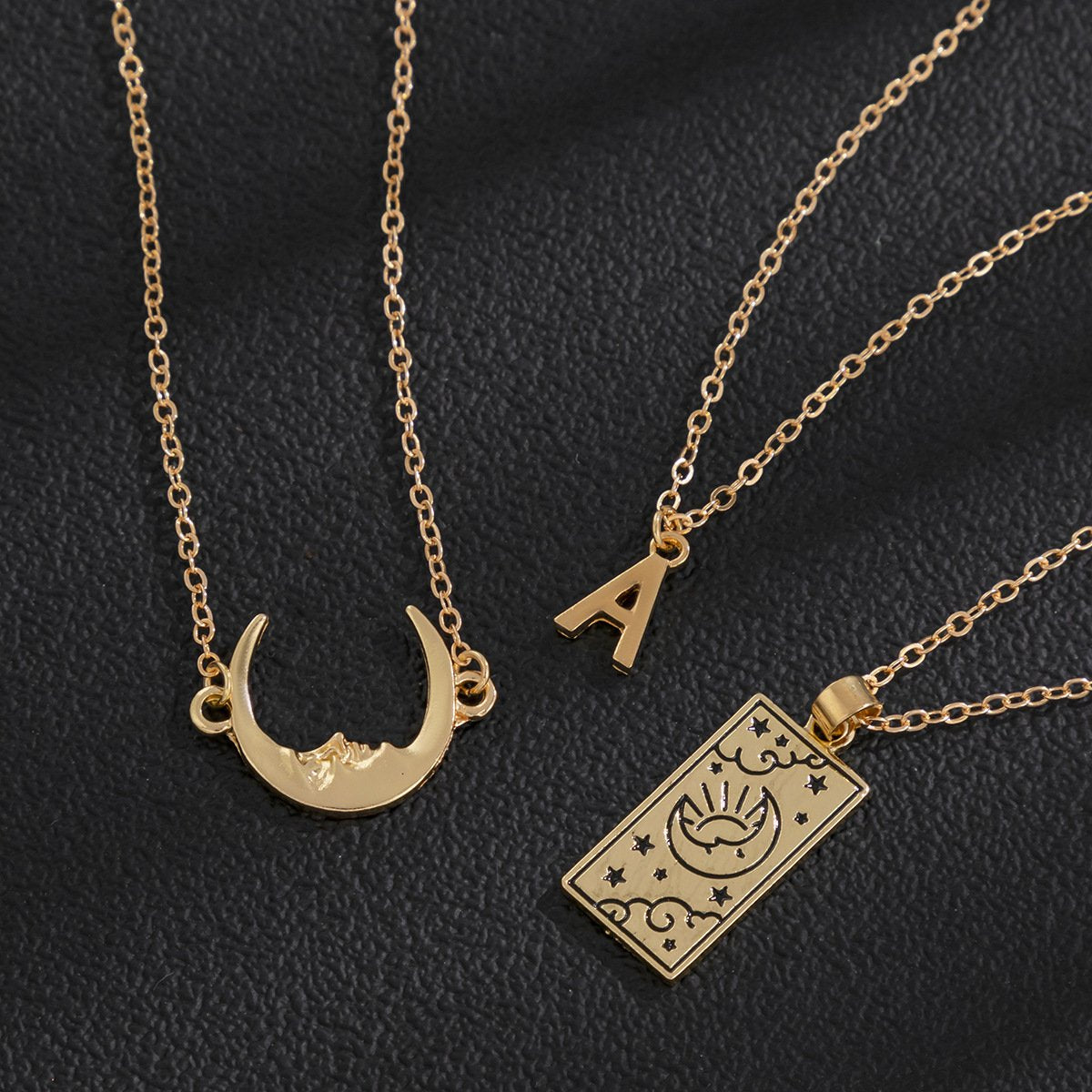 Jewelry stacked hot girl alloy portrait pendant creative star and moon letter tassel multi-layer necklace female