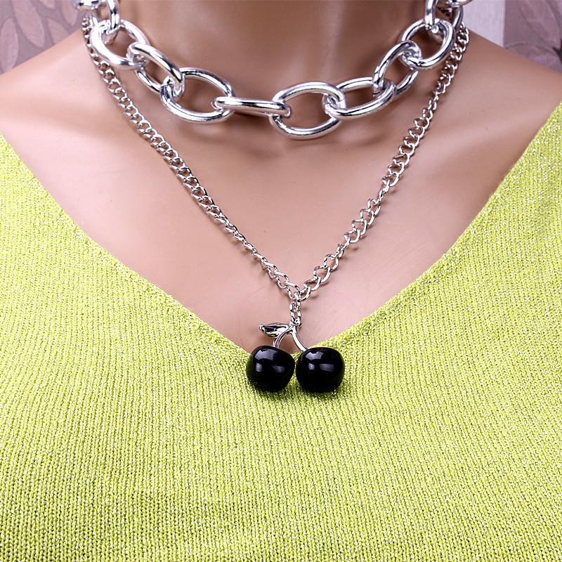 Jewelry hip-hop punk chain multi-layer necklace female exaggerated personality cherry suit necklace female