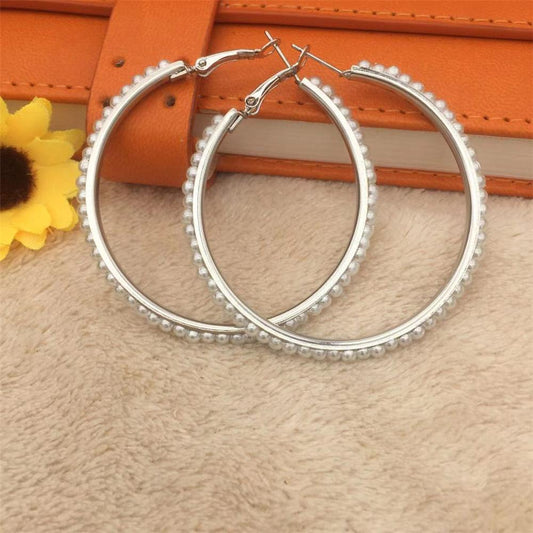 Popular Earrings Imitation Pearl Earrings Circle Hoop Earrings Female Earrings Fashion Earrings