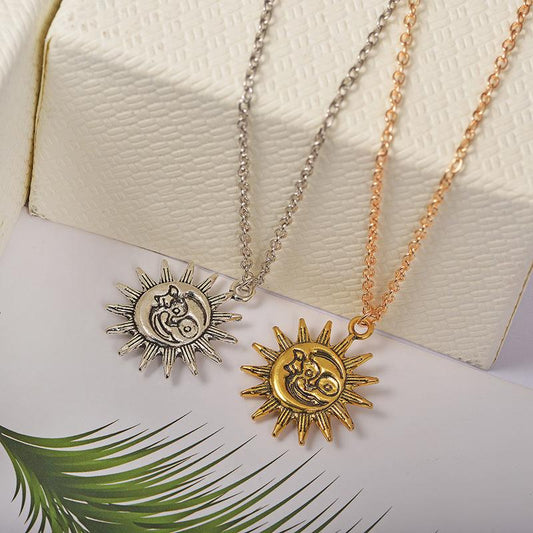 Retro Trend Gold Sun Pendant Personality Creative Sun Moon Fit Necklace