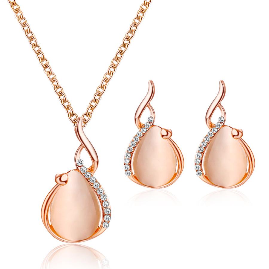 Jewelry Set Small Fresh Crystal Opal Bridal Set Necklace Earrings Simple Two-piece Set