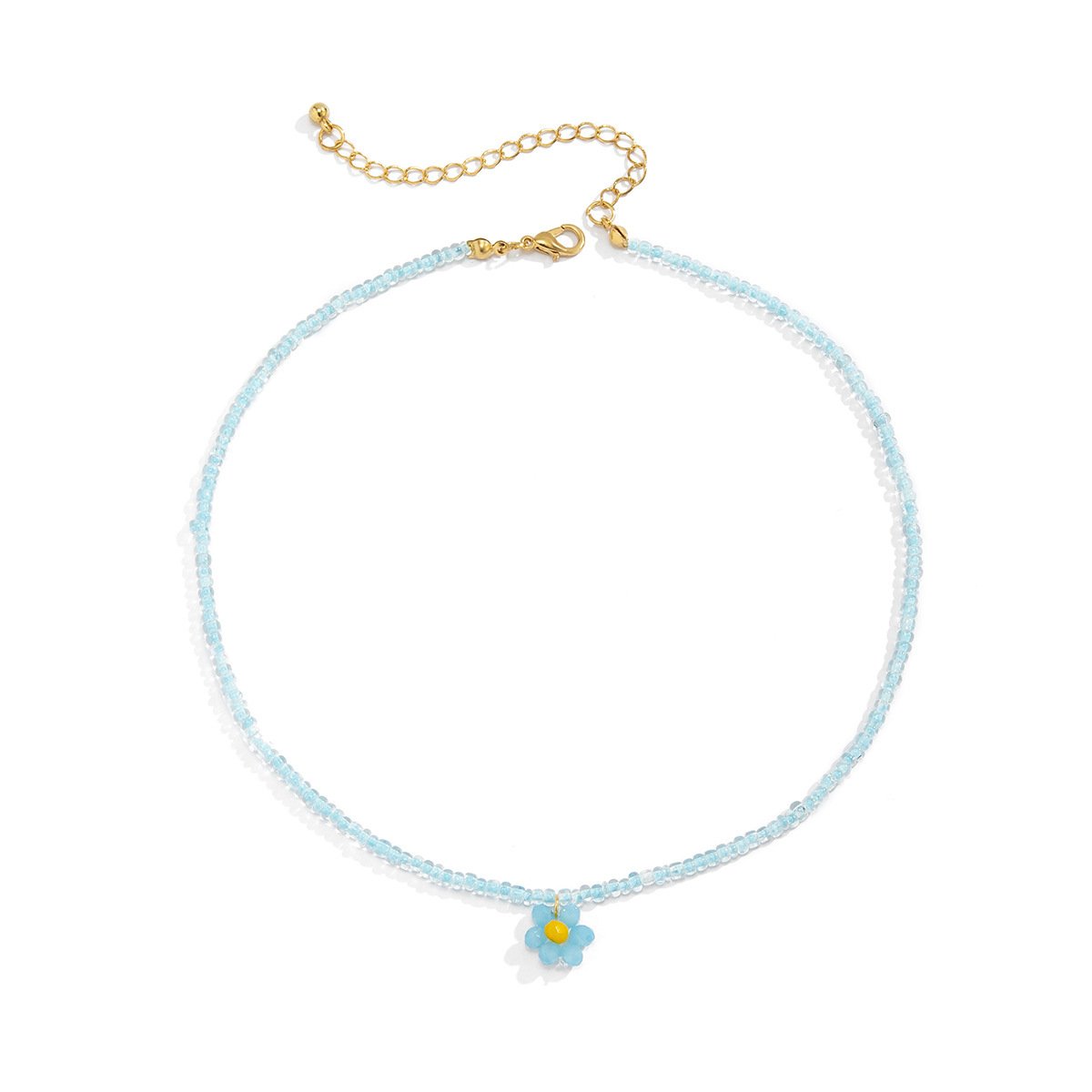 Simple Small Daisy Flower Rice Bead Necklace Bohemian Holiday Imitation Crystal Braided Clavicle Necklace