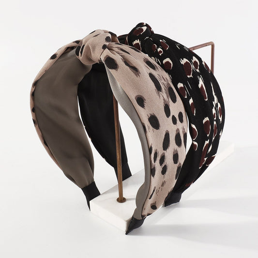 F5122 French retro knotted wave-dot leopard print headband fabric wide-brimmed net red simple contrast color sweet headband female