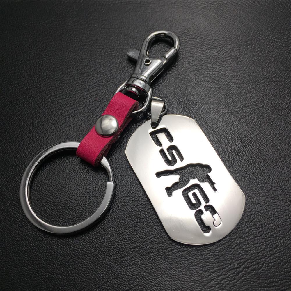 Anime Game CSGO Counter Strike Stainless Steel Pendant Leather Keychain Dog Buckle Waist Hanging Waist Decoration