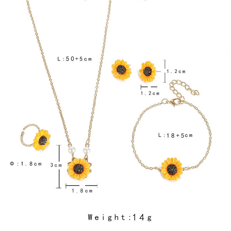 Necklace Earrings Four-piece Fashion Sunflower Pearl Pendant Set Cute Flower Clavicle Chain Female