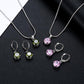 Fashion Temperament Jewelry Necklace Earrings Two-Piece Set Round Multicolor Zircon Pendant Set
