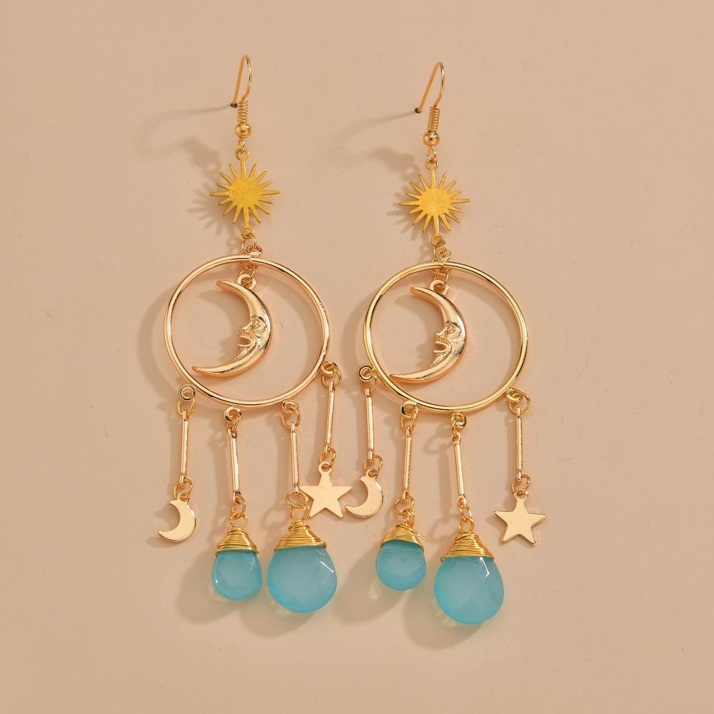 Bohemia Exaggerated Crystal Earrings Fashion Alloy Moon Star Earrings Accessories